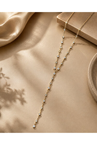 BLUEVELL JEWELRY Veloura Kalpli Taşlı Lariat Kolye %100 Paslanmaz Çelik Altın...