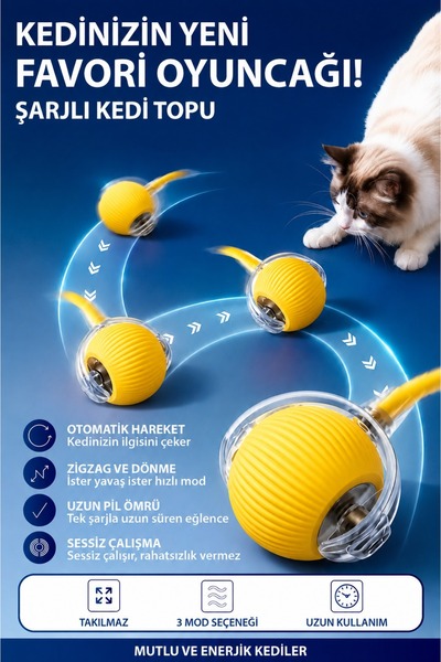 i-pets ŞARJLI KEDİ TOPU IŞIKLI HAREKETLİ 3 MODLU KEDİ OYUNCAĞI C02