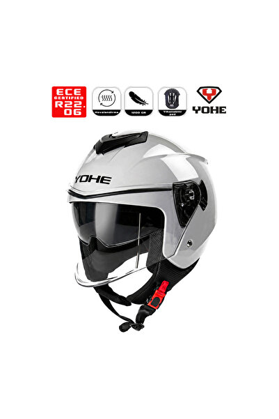 Yohe OF852 Motorsiklet Kaskı Shiny Light Grey