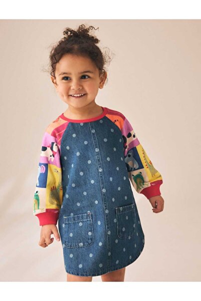 CHİCKİDSWEAR Girl's Denim Salopet Dress Long Sleeve Denim Gilet Dress