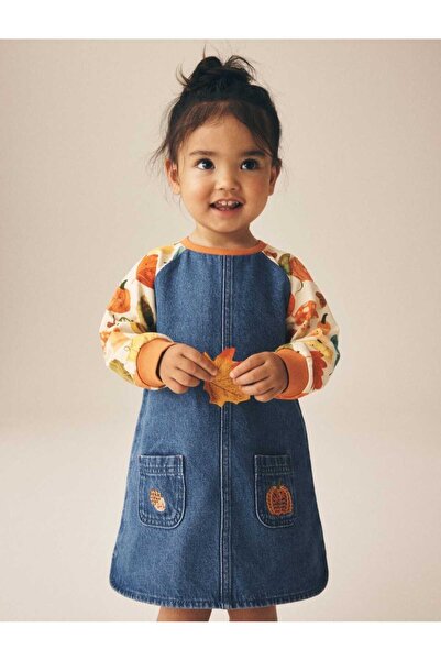 CHİCKİDSWEAR Girl's Denim Salopet Dress Long Sleeve Denim Gilet Dress