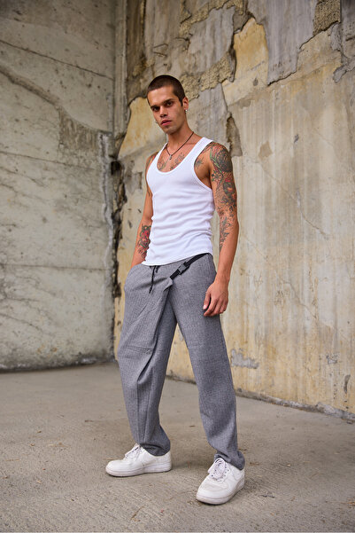 Superbluemexico Men's Elastic Shalwar Trousers with Clip Detail