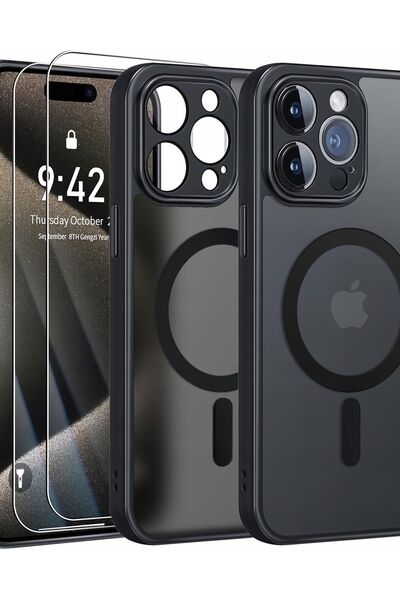 Koanni Husă MagSafe negru mat pentru Apple iPhone 15 Pro + 2x sticlă