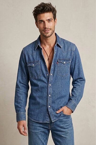 Levi's Standard Fit Western Men's Denim Shirt--Dark Blue--