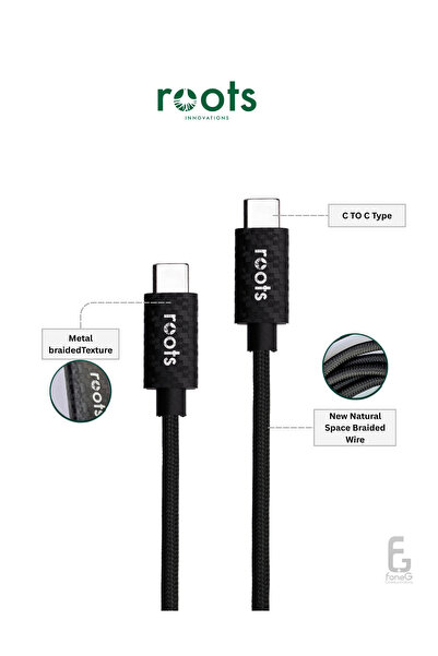 ROOTS INNOVATIONS DATA CABLE 60W TYPE-C TO TYPE-C 1M CABLE BLACK