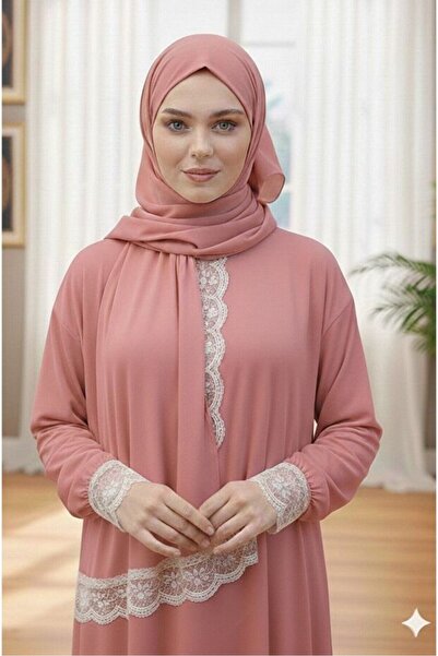 medipek فستان صلاة من قطعة واحدة مع شال من الدانتيل وأربطة مرنة عند الكاحلين