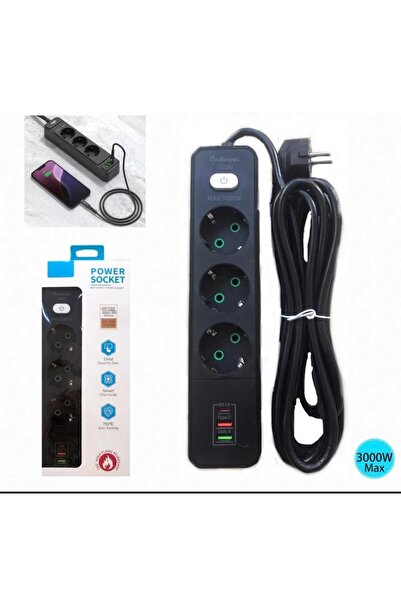 Generic Prelungitor electric cu 3 prize și porturi USB, A 03 U-3 M