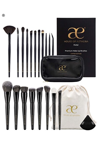 House of Aetheria 21-Piece Onyx Make Up Brush Set, Luxury Black Brushes, with...