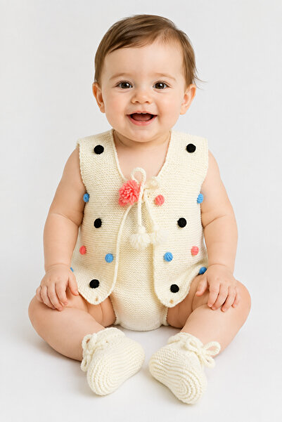 İpeksi Collection Hand Knitted Baby Vest and Booties Set