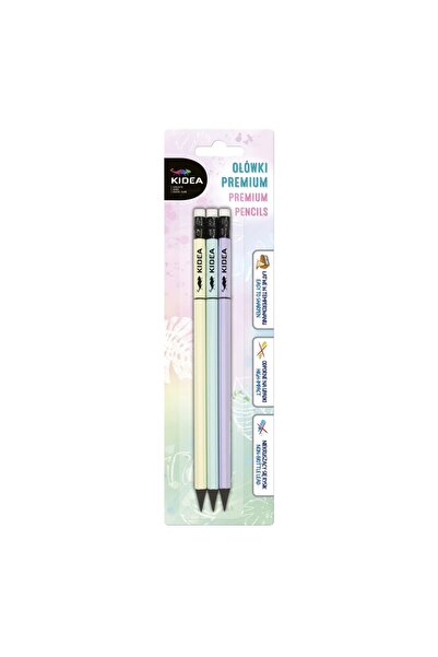 Kidea Set 3 creioane grafice HB cu radiera, culori pastel, OP3KA