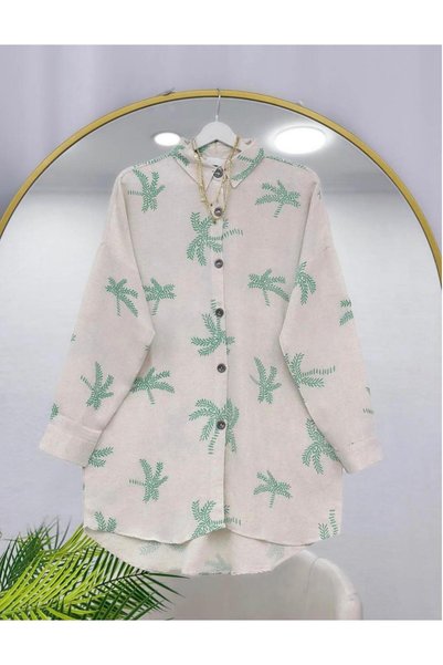 Generic Brand Mixed Pattern Linen Blend Shirt [Oversize, Standard Size, Fits up to Size 44, 75 cm Average]