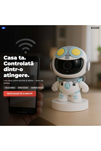 OEM Cameră Supraveghere Robot WiFi 1080P, Rotire 360°/90°, Night Vision, Audi...