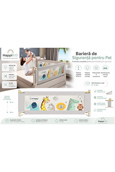 ROHS HappiKID XXL Barieră de siguranță pentru pat de 180 cm pentru copii, înălțime reglabilă 68–98 cm, glisantă, barieră anti-cădere pentru bebeluși și copii, universală