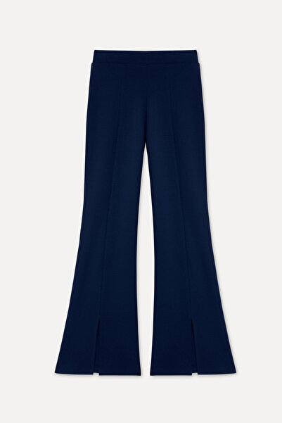 Mudo Women's Navy Blue Flare Fit Elastic Waist Pants