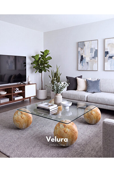 Velura Home & Living Küre Orta Sehpa - Jüpiter Mermer - Kare Şeffaf