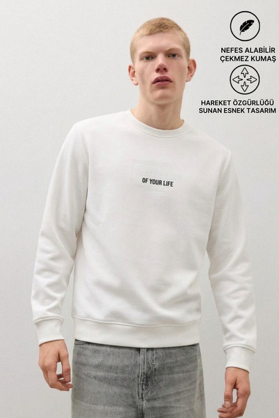 DAMGA JEANS Men's Woven Casual Trend White Sweatshirt