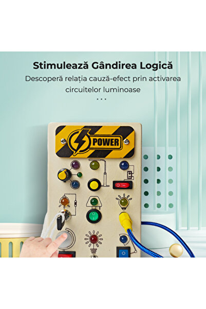 OEM Placă senzorială Busy Board Montessori din lemn, circuite și lumini LED, 3-6 ani