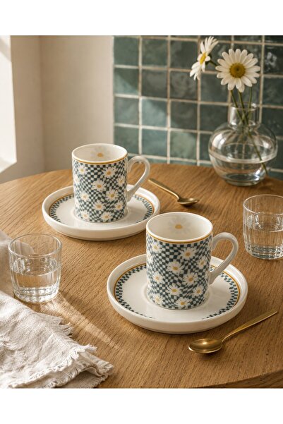 tabakevi Tabak Evi Porcelain Daisy Coffee Cup Set 90Cc 4 Pieces for 2 People