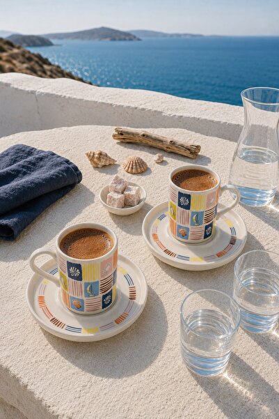 tabakevi Tabak Evi Porcelain Aegean Coffee Cup Set 90Cc 4 Pieces for 2 People
