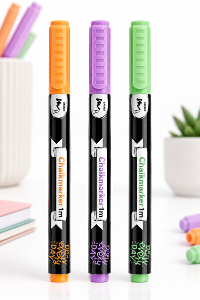 Generic Brand Set 3 Carioci cu Cretă Lichidă Pastel, Vârf Fin 1 mm, Markere L...