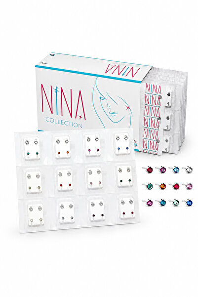 nina Kulak Delme Küpesi 24 Adet 12 Çift Steril Beyaz Beyaz Taşlı