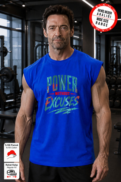 BESSA Blue Power Printed Sports Athlete T-Shirt Crew Neck Cotton Single Jerse...