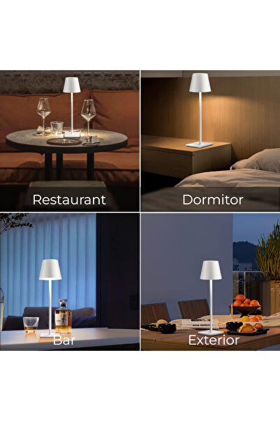 OEM Lampă de masă LED reîncărcabilă, touch, 3 temperaturi de culoare, reglabilă, USB, 38 cm - Alb