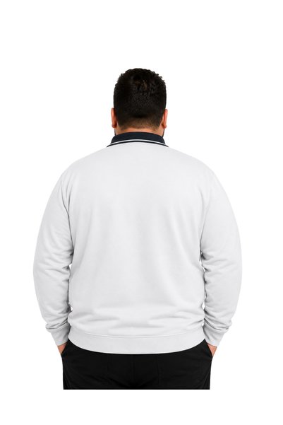 BattalModa Men's Large Size Stone Two-Thread Buttoned Polo Collar Sweatshirt 3Xl-4Xl-5Xl-6Xl
