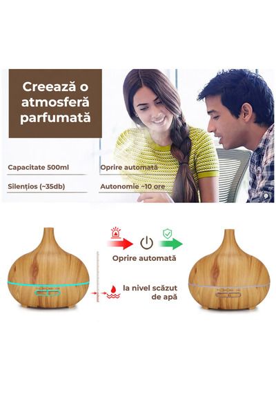 OEM Difuzor aromaterapie cu ultrasunete 400 ml, telecomandă, 7 culori LED, silențios, oprire automată