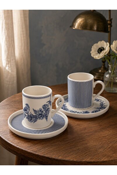 tabakevi Tabak Evi Porcelain Marine Coffee Cup Set 90Cc 4 Pieces for 2 People