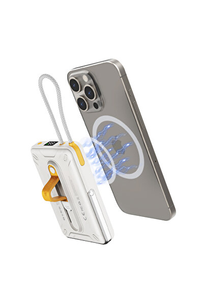 S-LINK MG320 10000mAh PD20W Magsafe 15W Kablosuz Type-C Beyaz Taşınabilir Metal Şarj Cihazı Powerban