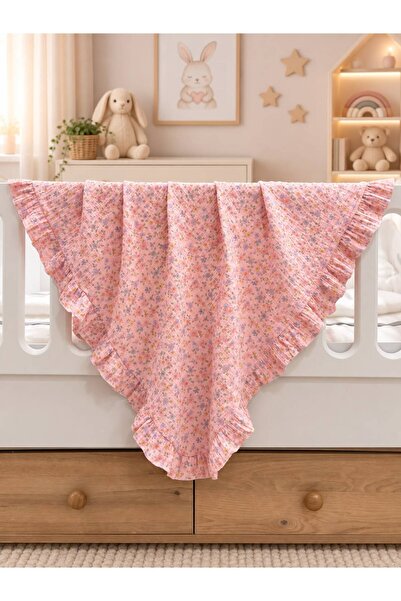 pempem bandana %100 Pamuk, Çiçek Desenli, Fırfırlı, Müslin Bebek Battaniye, Çok Amaçlı Örtü, Kundak, 100x100cm, Bebek Hediyelik