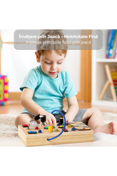OEM Placă senzorială Busy Board Montessori din lemn, circuite și lumini LED, 3-6 ani