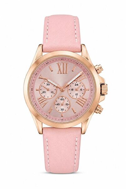 Saattino Kadın Kol Saati Pembe Deri Kordon Rose Gold Kasa Pembe Analog Kadran...