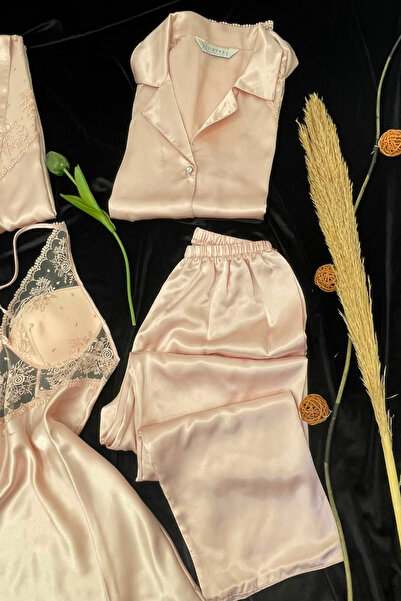 Freshness Kutulu 8 Parça Dev Saten Pijama Gecelik Sabahlık Iç Giyim Çeyiz Seti
