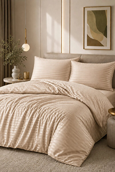 Loyal Home Double Cotton - Satin 210 Tc (83 Thread) Striped Duvet Cover Set M...