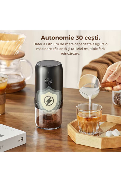 OEM Râșniță de cafea electrică, 40 trepte granulație, portabilă USB-C, detașabilă și lavabilă - Negru