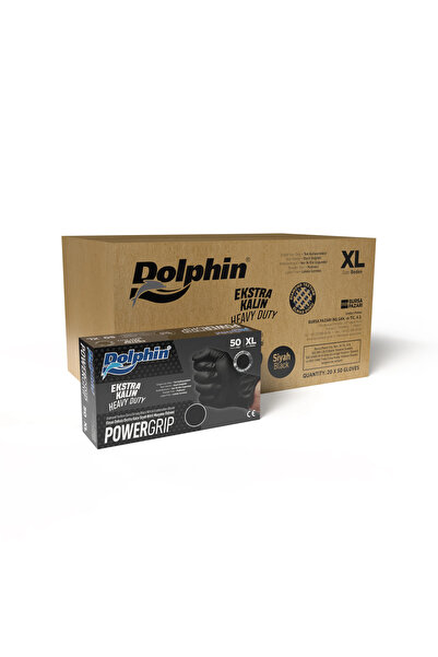 Dolphin PowerGrip Nitril Eldiven Ekstra Kalın Siyah XL Beden 50 Adet x 20 Pak...
