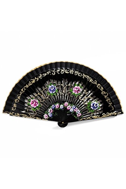 YUPY Black fan with flower print, YUPY®, 24 cm