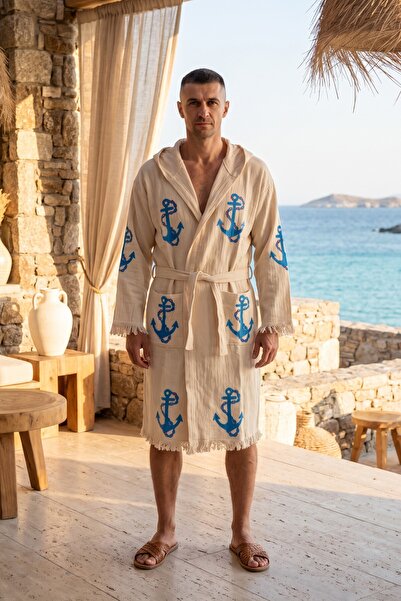 VAROL Organic 100% Cotton Hooded Robe Beach Dress - Çapa