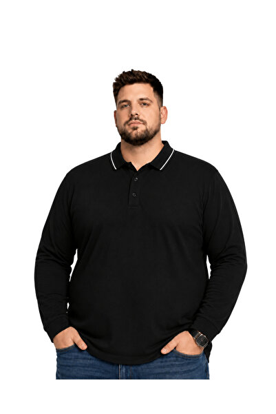 BattalModa Tricou cu guler polo pentru bărbați, mărime mare, negru, 100% bumb...
