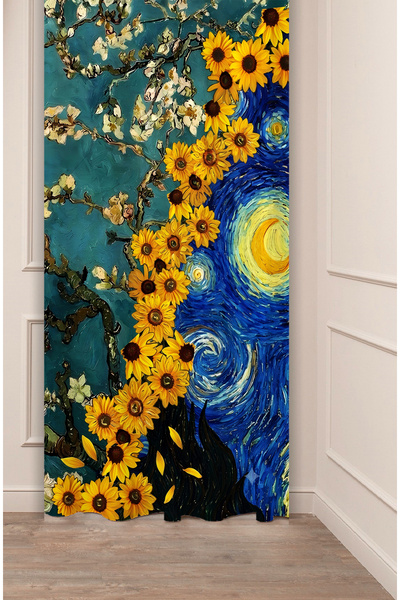 GREENDECOR Van Gogh Yıldızlı Gece, Ayçiçekleri ve Badem Çiçeği Sanatsal ve Kl...
