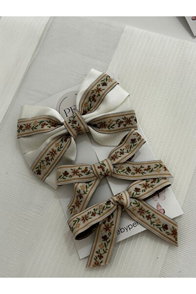MADE BY PERİ Women'S/Children's 3-Piece Bowknot Buckle Set - Vintage Floral Embroidered Ribbon Side Buckle and Clasp Buckle Set ⁠