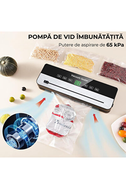 OEM Aparat de vidat și sigilat alimente, 6 funcții, control touch, 120W, 30 pungi