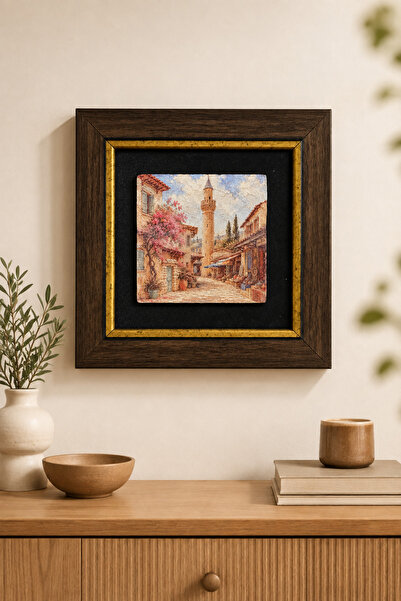 Doğal Taş Antalya Kaleiçi Sokak Desenli Çerçeveli Tablo 20x20 cm