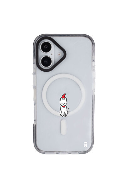 Casen iPhone 16 Yanları Siyah Magsafe Arty Şeffaf New Year Kedi Tasarımlı Pre...