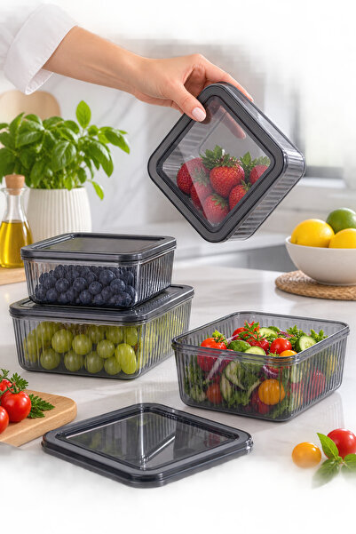 Cazoria 3-Piece Acrylic Square Storage Container, Anthracite