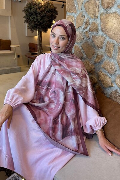 lamelif Floral Pattern Lara Soft Shawl Claret Red