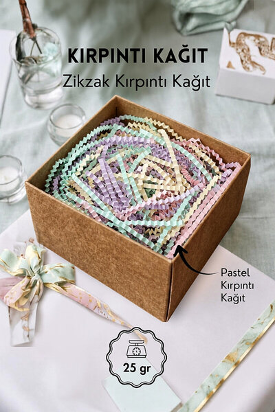 Bimotif 25gr Zikzak Kırpıntı Kağıt, Karışık Makaron (Hediye Kutu İçi Dolgu Sü...