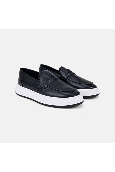 Desa Men's Black Thick White Sole Leather Loafer